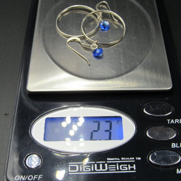 Sterling Silver Hoop With Blue Glass Gem Earrings - Picture 5 of 5